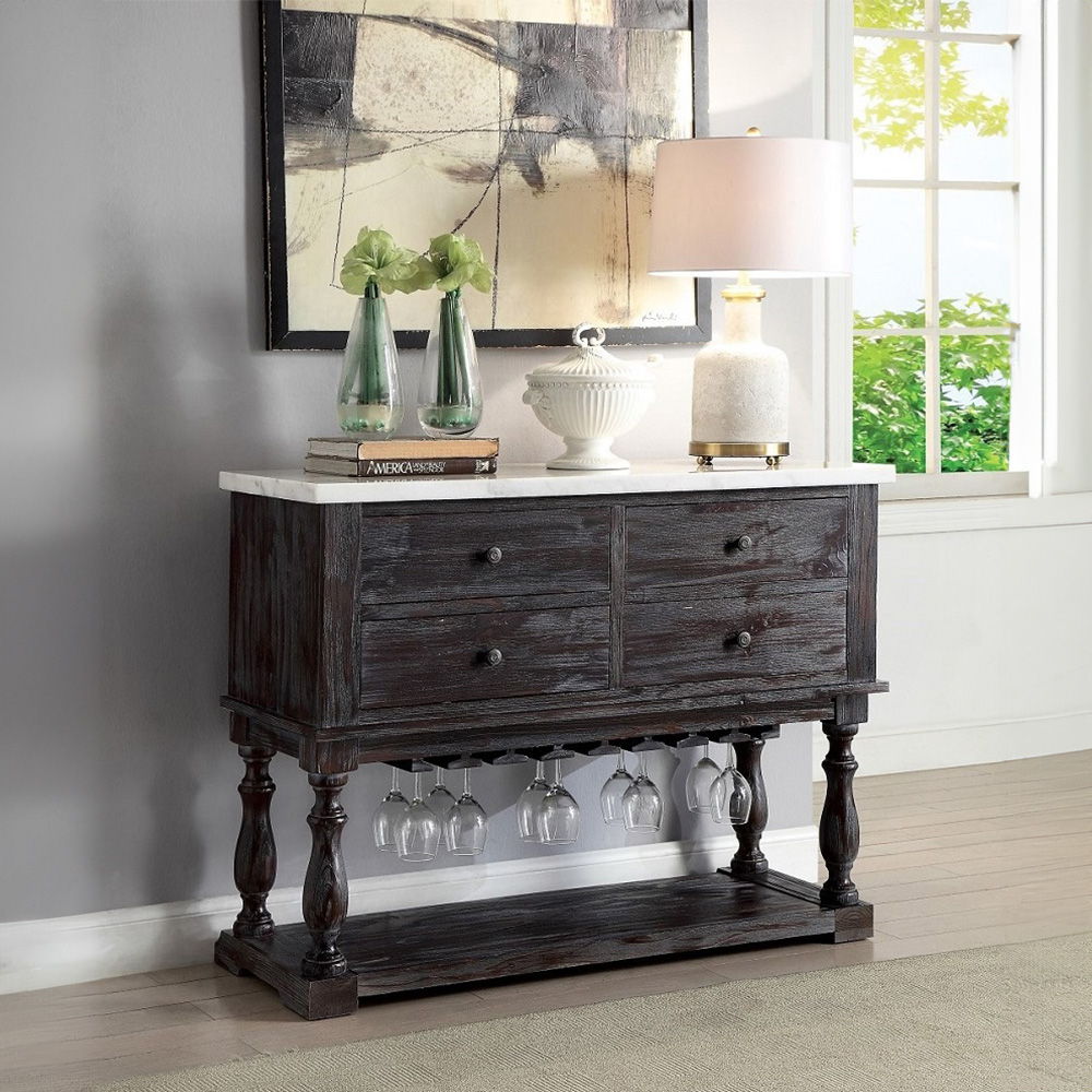 Gerardo - Server - White Marble Top & Weathered Espresso, alternate view 5 with wood construction
