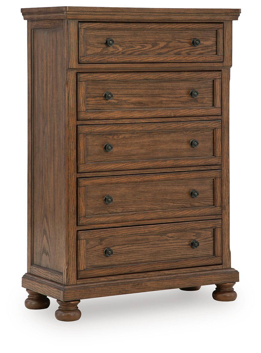 Zackaryn Five Drawer Chest Warm Brown
