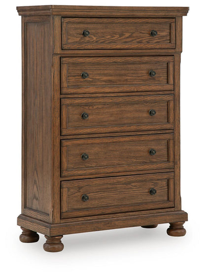 Zackaryn Five Drawer Chest Warm Brown