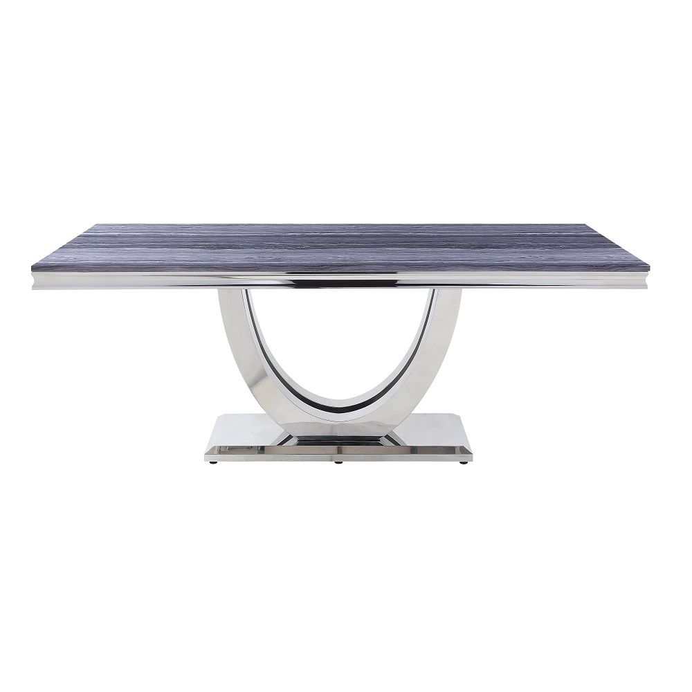 Cambrie - Dining Table With Engineered Stone Top - Engineered Stone Top & Mirrored, alternate view 7 with velvet upholstery