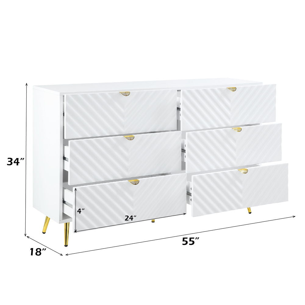 Gaines - 55" Dresser - White High Gloss, alternate view 8 with metal