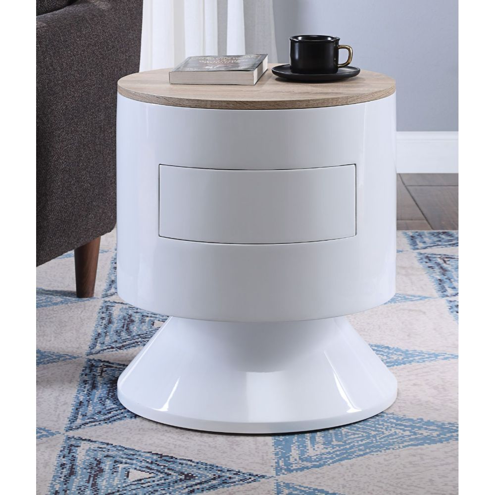 Otith - Accent Table - White High Gloss, product view with wood construction