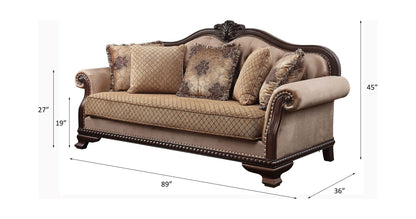 Chateau De Ville - Sofa With 5 Pillows (Same Lv01588) - Fabric & Espresso, alternate view 6 with wood construction
