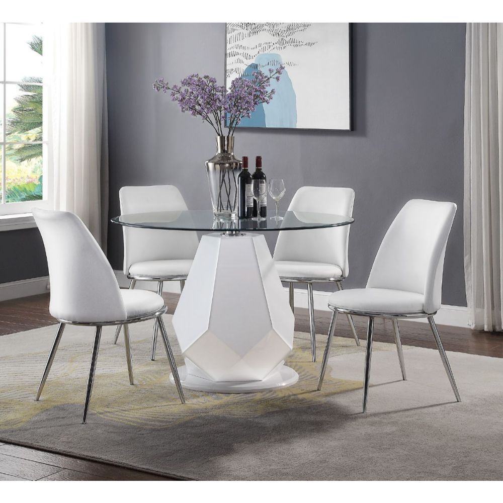 Weizor - Side Chair (Set of 2) - White Synthetic Leather & Chrome, product view with metal