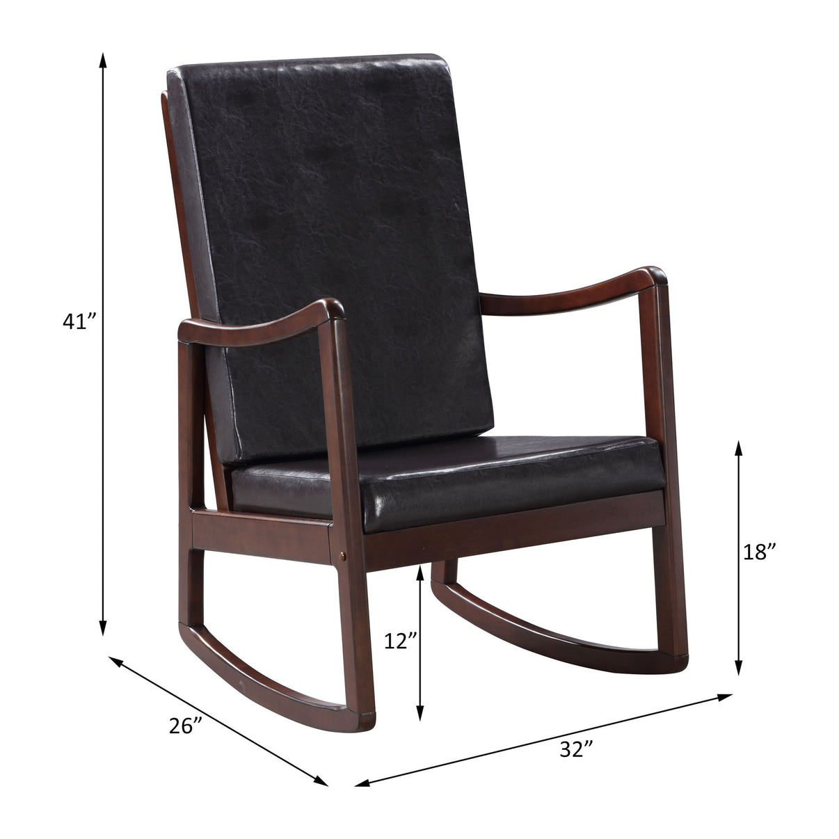 Raina - Rocking Chair - Dark Brown Synthetic Leather & Espresso, alternate view 4 with faux leather
