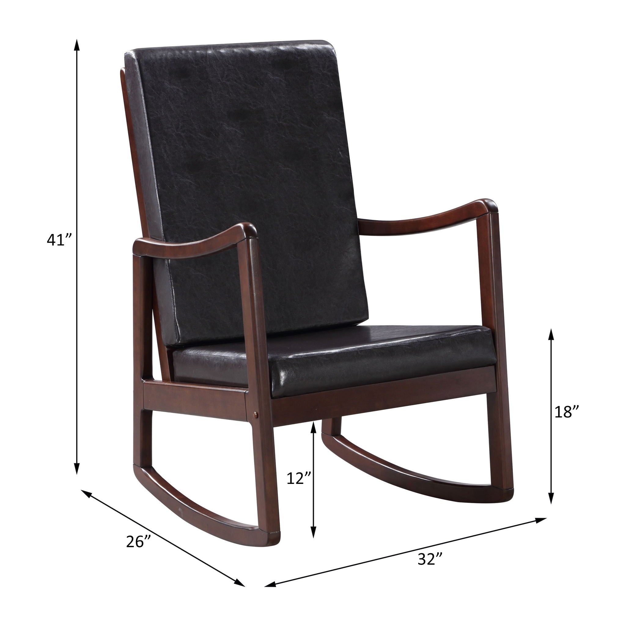Raina - Rocking Chair - Dark Brown Synthetic Leather & Espresso, alternate view 4 with faux leather