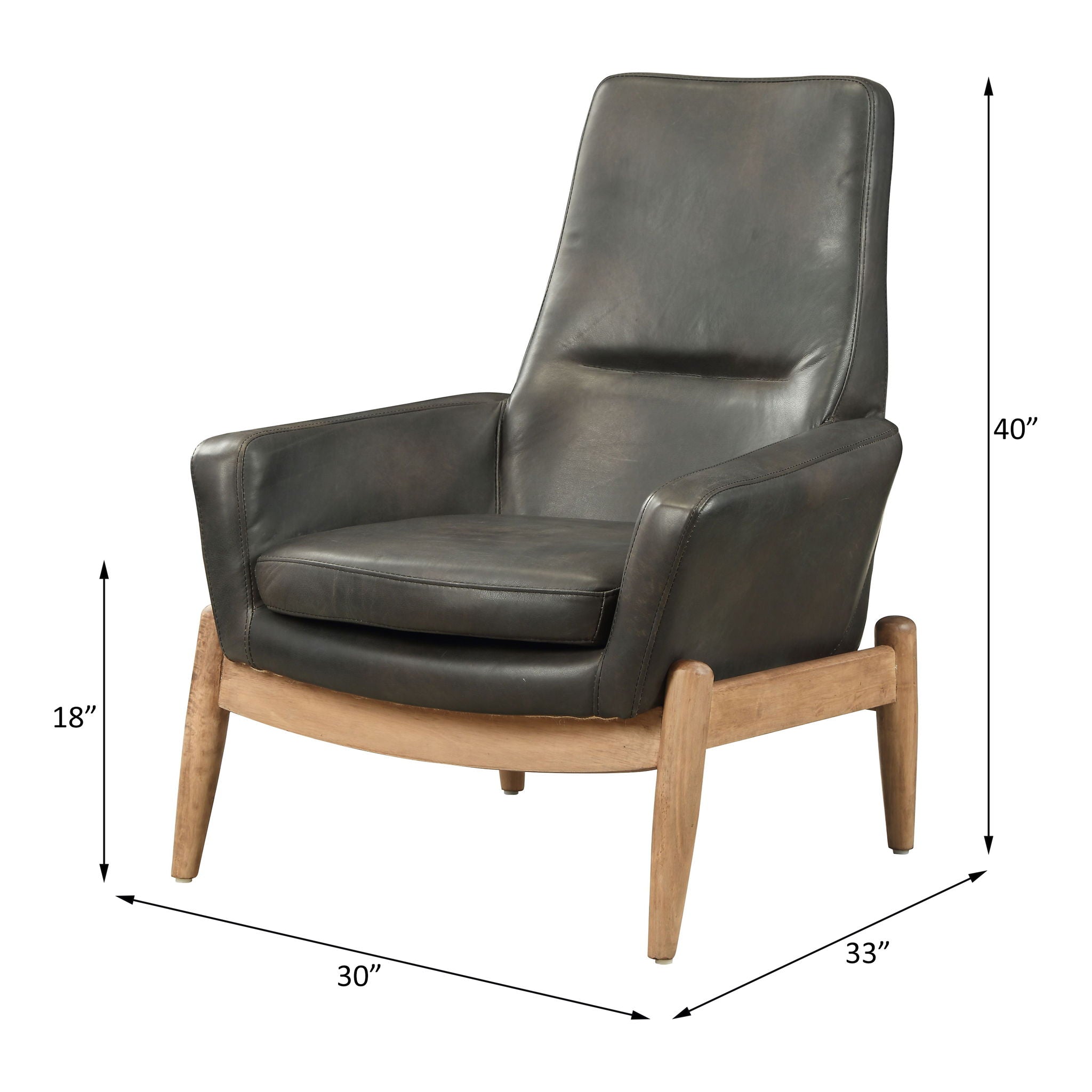 Dolphin - Accent Chair - Black Top Grain Leather, alternate view 7 with wood construction