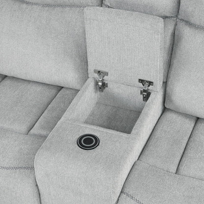 Galya - Motion Loveseat With Console - Light Gray Chenille
