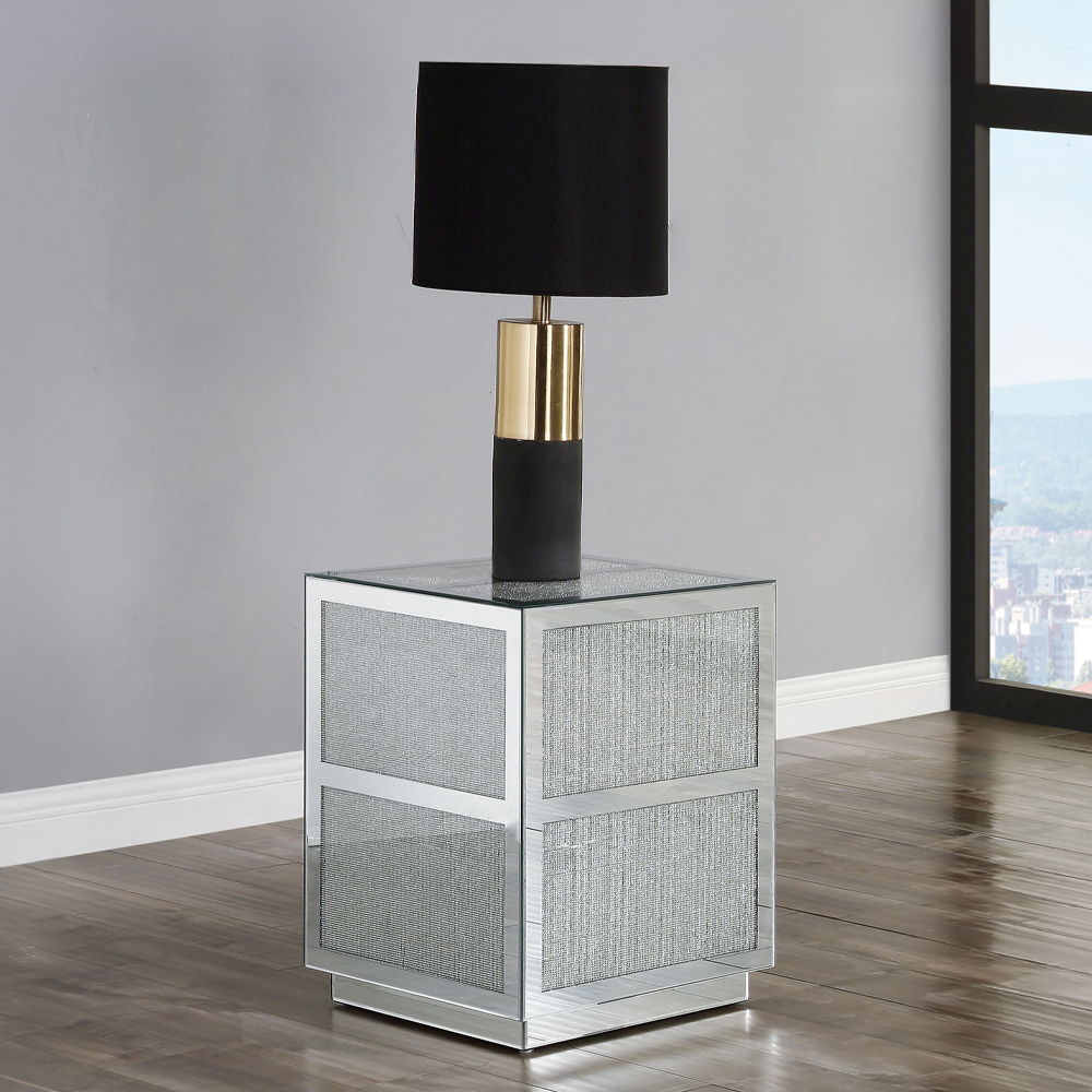 Noralie - 18" End Table With Faux Diamonds - Mirrored, product view with wood construction
