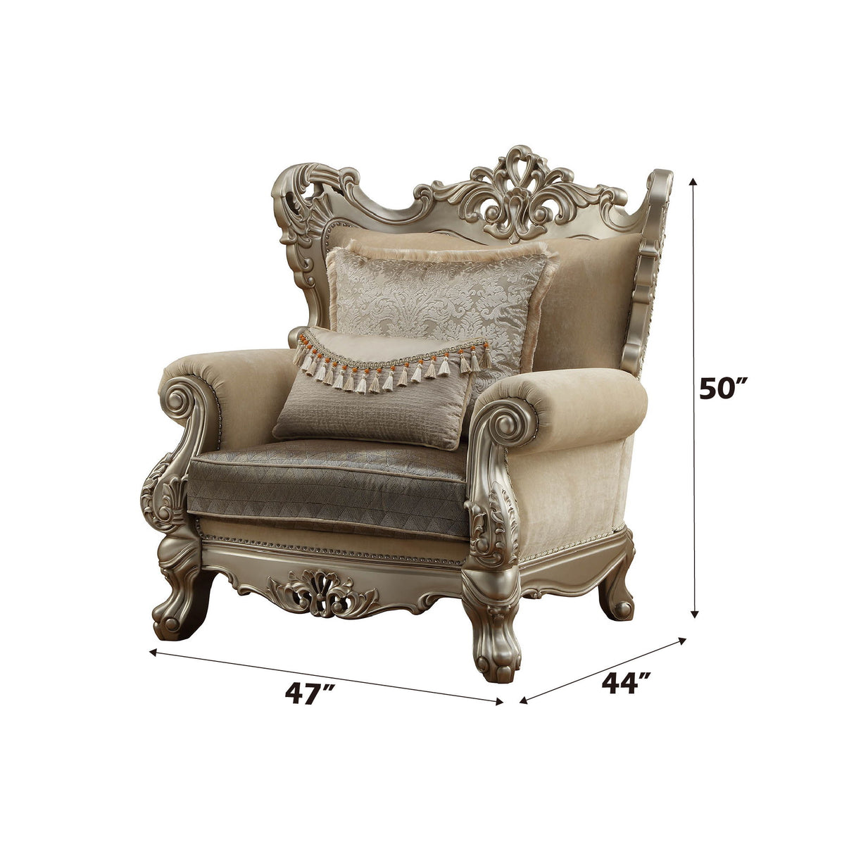 Ranita - Chair With 2 Pillows - Fabric & Champagne, alternate view 6 with wood construction