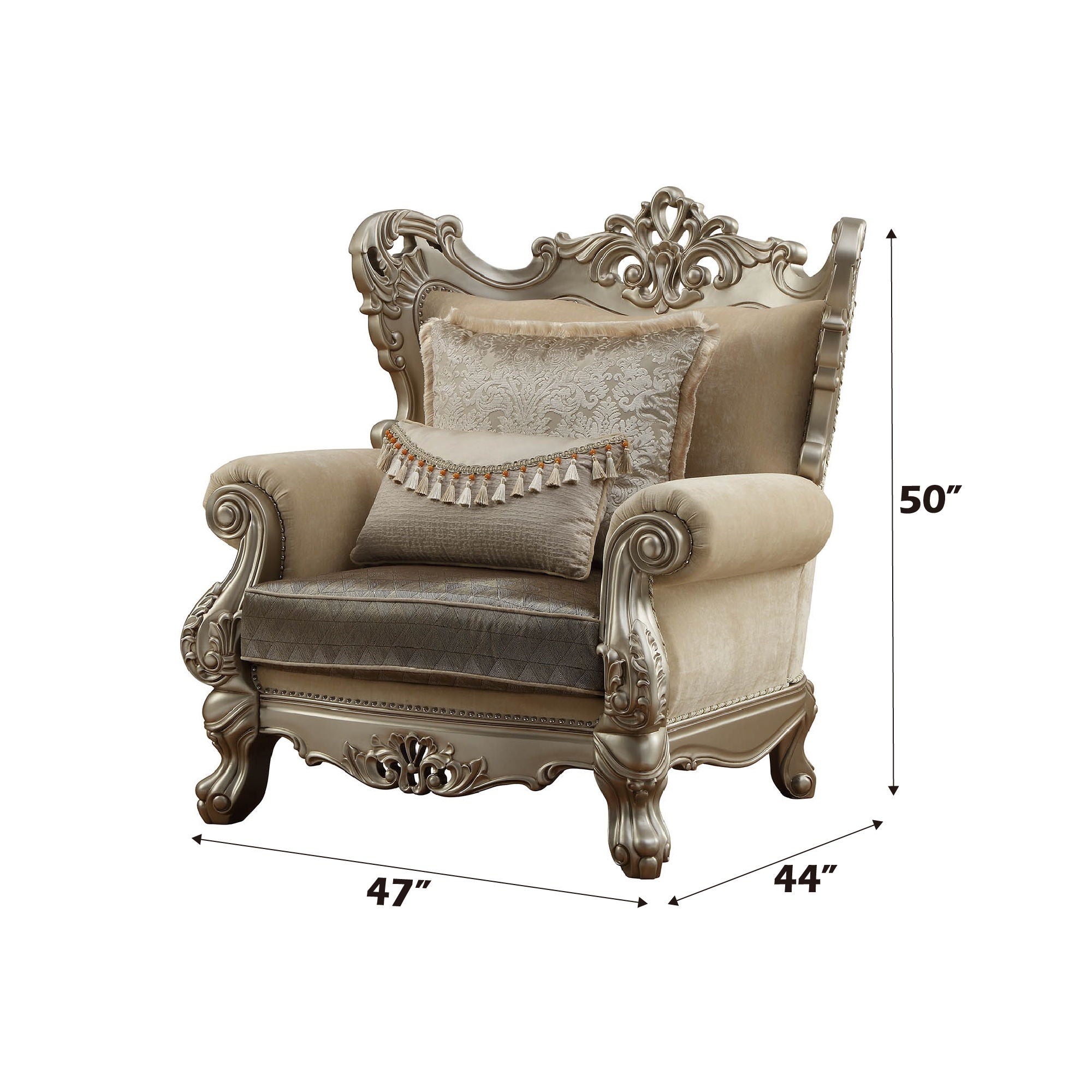 Ranita - Chair With 2 Pillows - Fabric & Champagne, alternate view 6 with wood construction