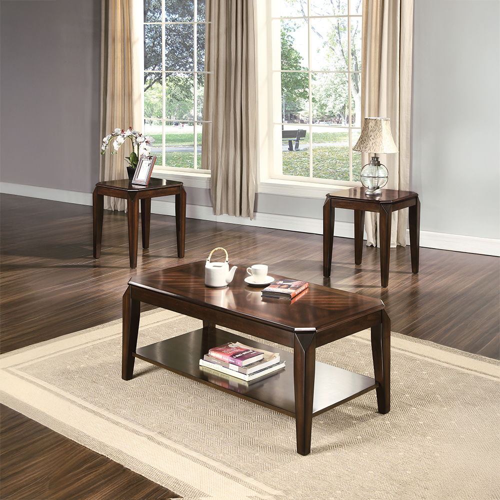 Docila - 3 Piece Coffee & End Set - Walnut, product view with wood construction