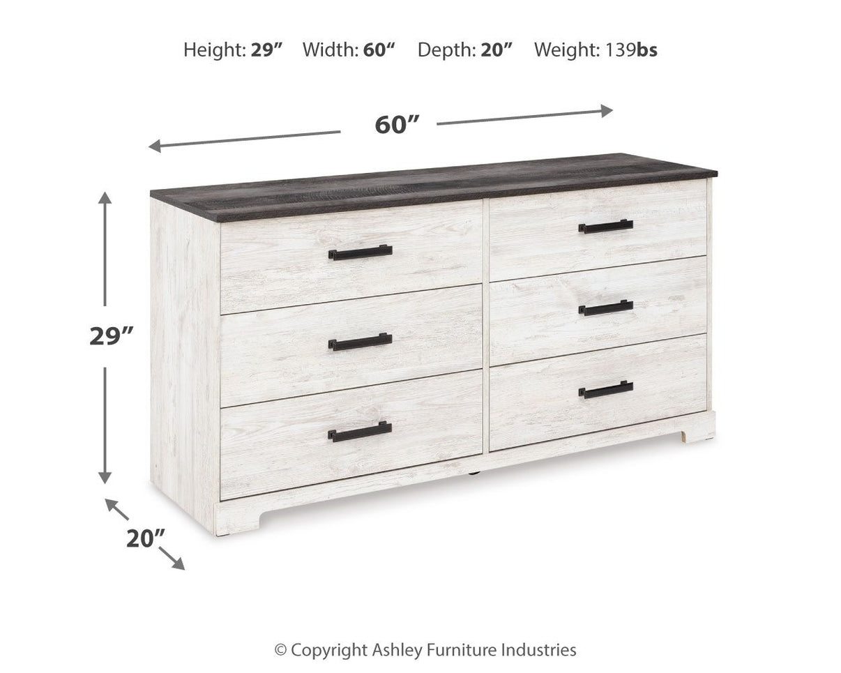 Shawburn - Six Drawer Dresser - Pewter-tone pulls - White / Black / Gray, alternate view 8 with engineered wood