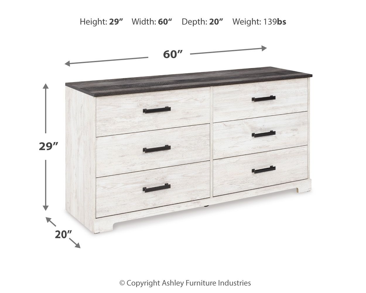 Shawburn - Six Drawer Dresser - Pewter-tone pulls - White / Black / Gray, alternate view 8 with engineered wood