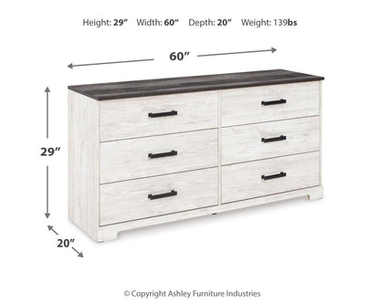 Shawburn - Six Drawer Dresser - Pewter-tone pulls - White / Black / Gray, alternate view 8 with engineered wood