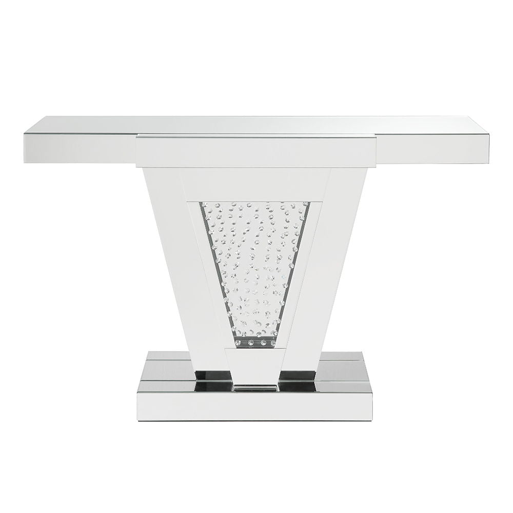 Nysa - 32"H Console Table - Mirrored & Faux Crystals, alternate view 7 with wood construction