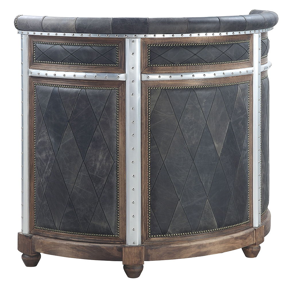 Rahma - Bar Table - Antique Ebony Top Grain Leather & Aluminum, alternate view 6 with wood construction
