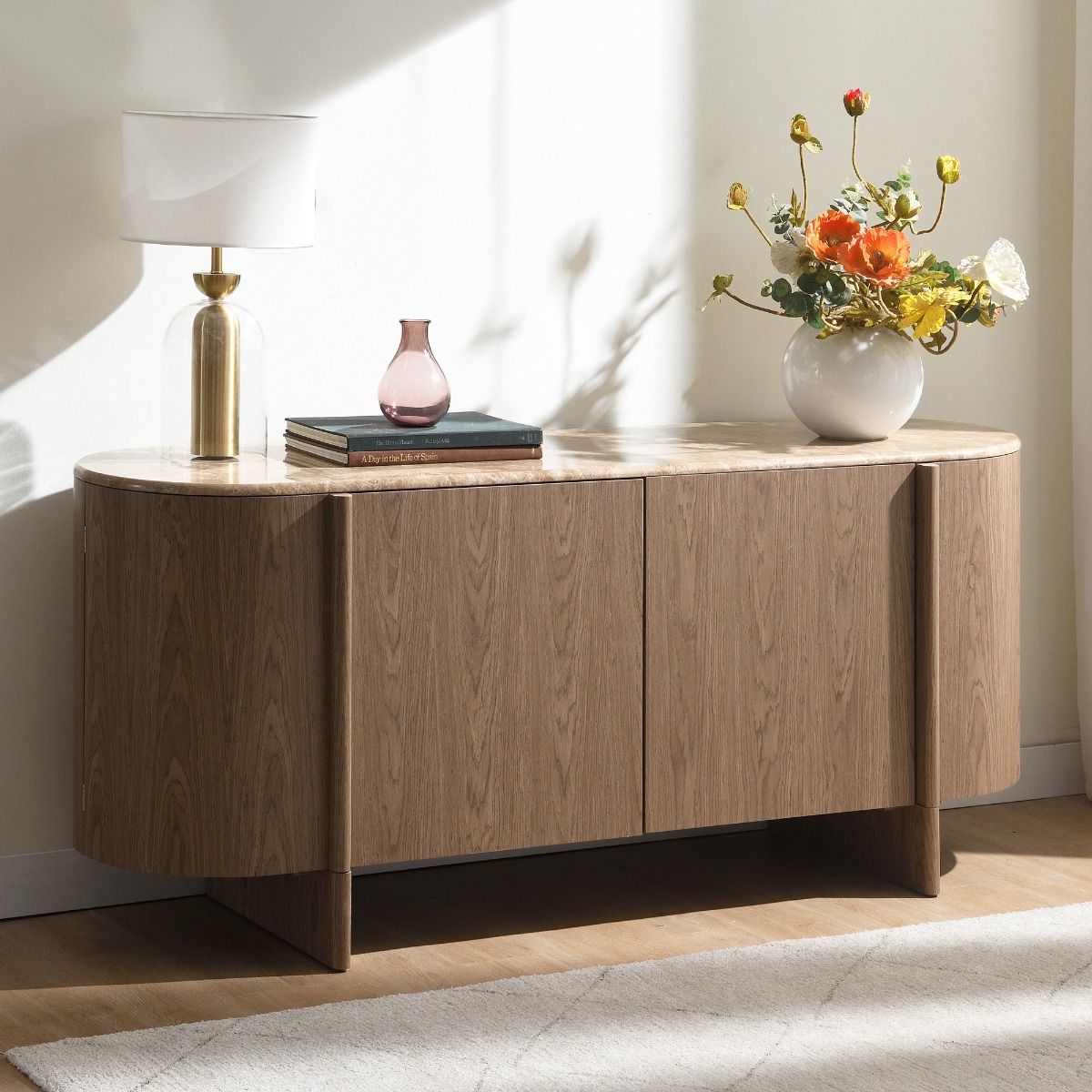 Markku - Console Table With Natural Marble - Oak, alternate view 7