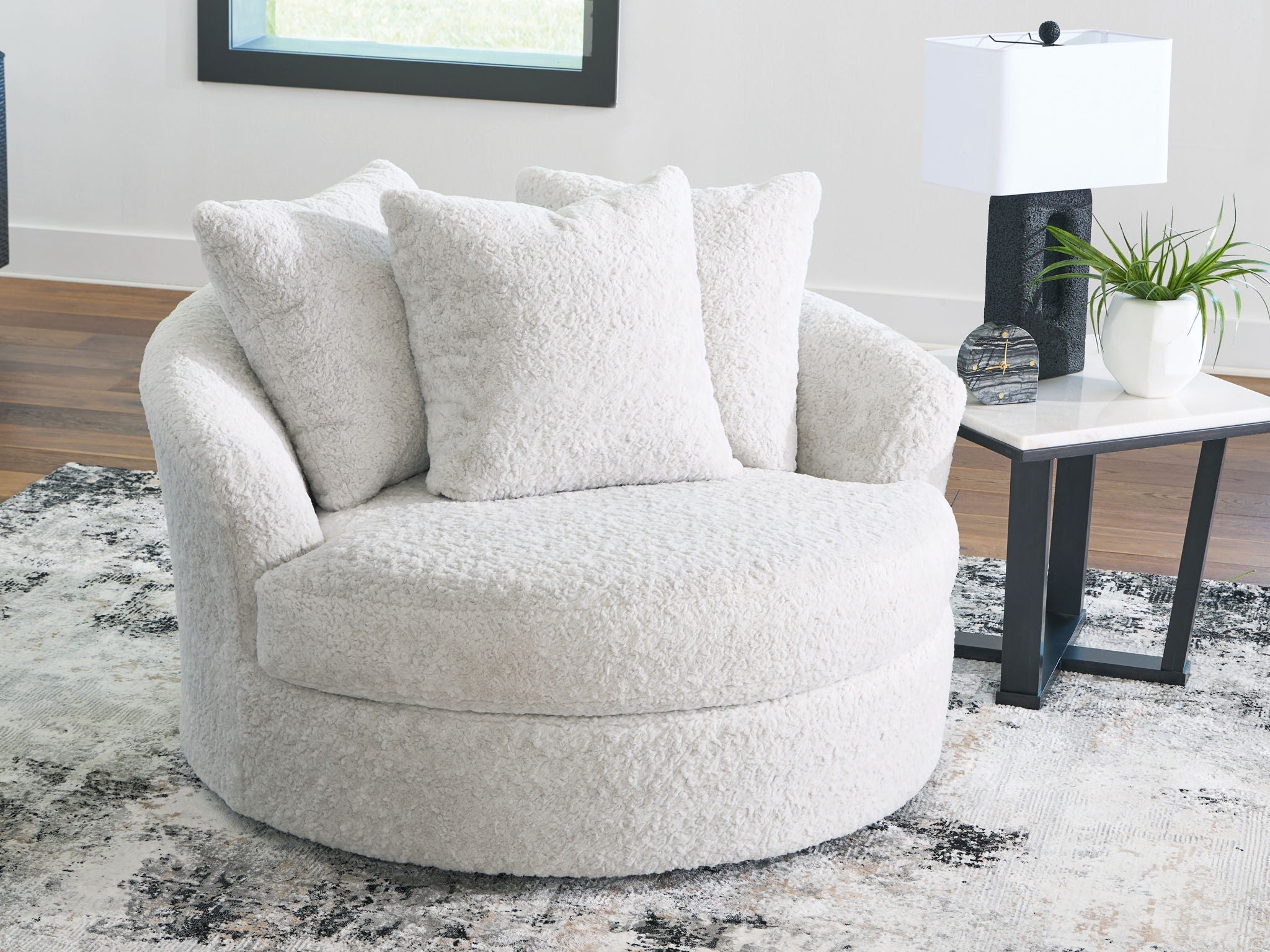 Cuddle Plush - Oversized Swivel Accent Chair - Arctic, alternate view 4 with polyester fabric