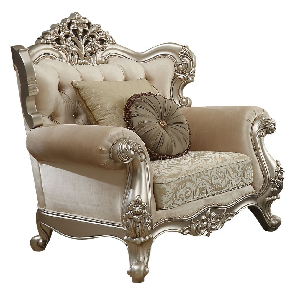 Bently - Chair With 2 Pillows (Same Lv01581) - Fabric & Champagne, product view with wood construction