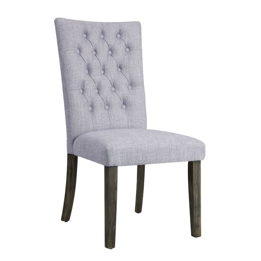 Merel - Side Chair (Set of 2) - Gray Linen & Gray Oak, product view with wood construction