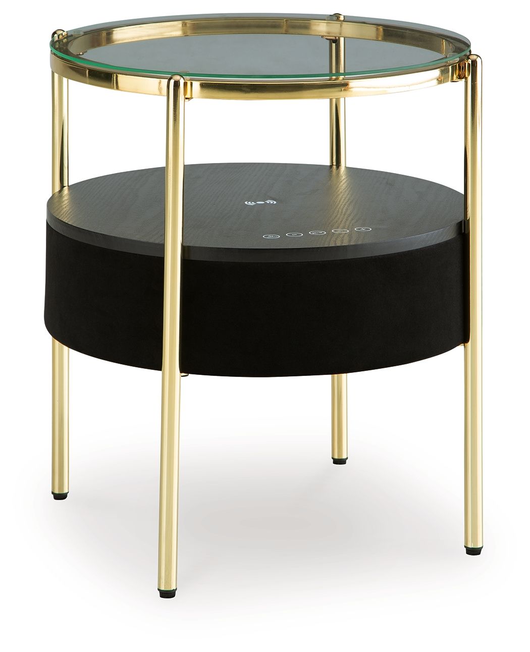 Nedman - Accent Table With Speaker - Black / Gold Finish, product view with polyester fabric