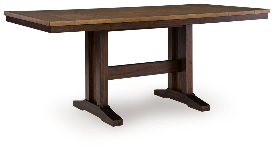 Rylandeen - Rectangular Dining Room Counter Height Extension Table - Light Brown / Dark, product view with wood construction