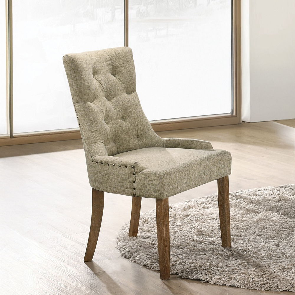 Yotam - Side Chair (Set of 2) - Beige Fabric & Salvaged Oak, product view with wood construction