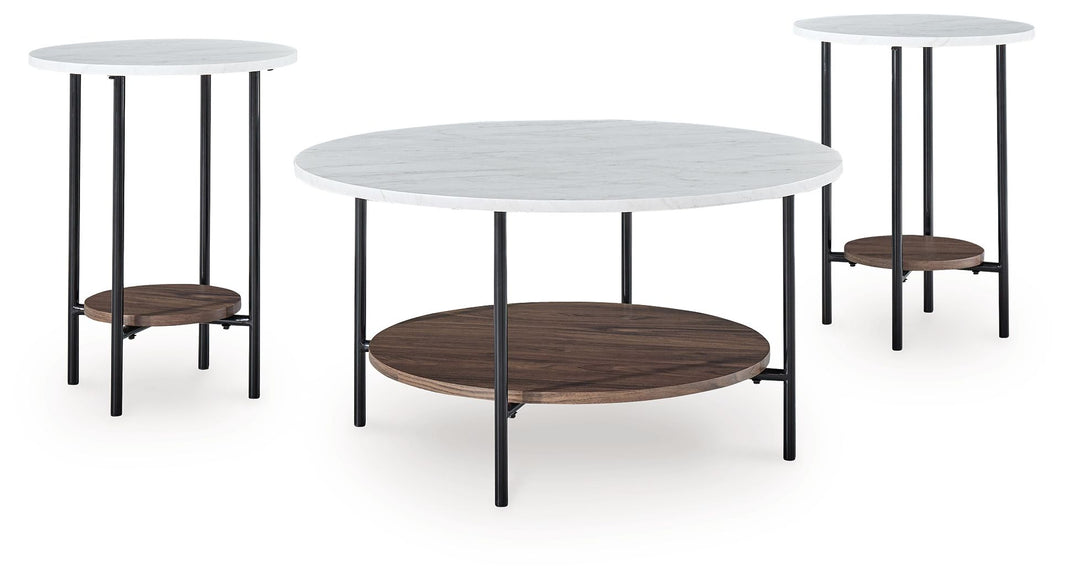 Wrenwich - Occasional Table Set (Set of 3) - Brown / Black / White, product view with wood construction