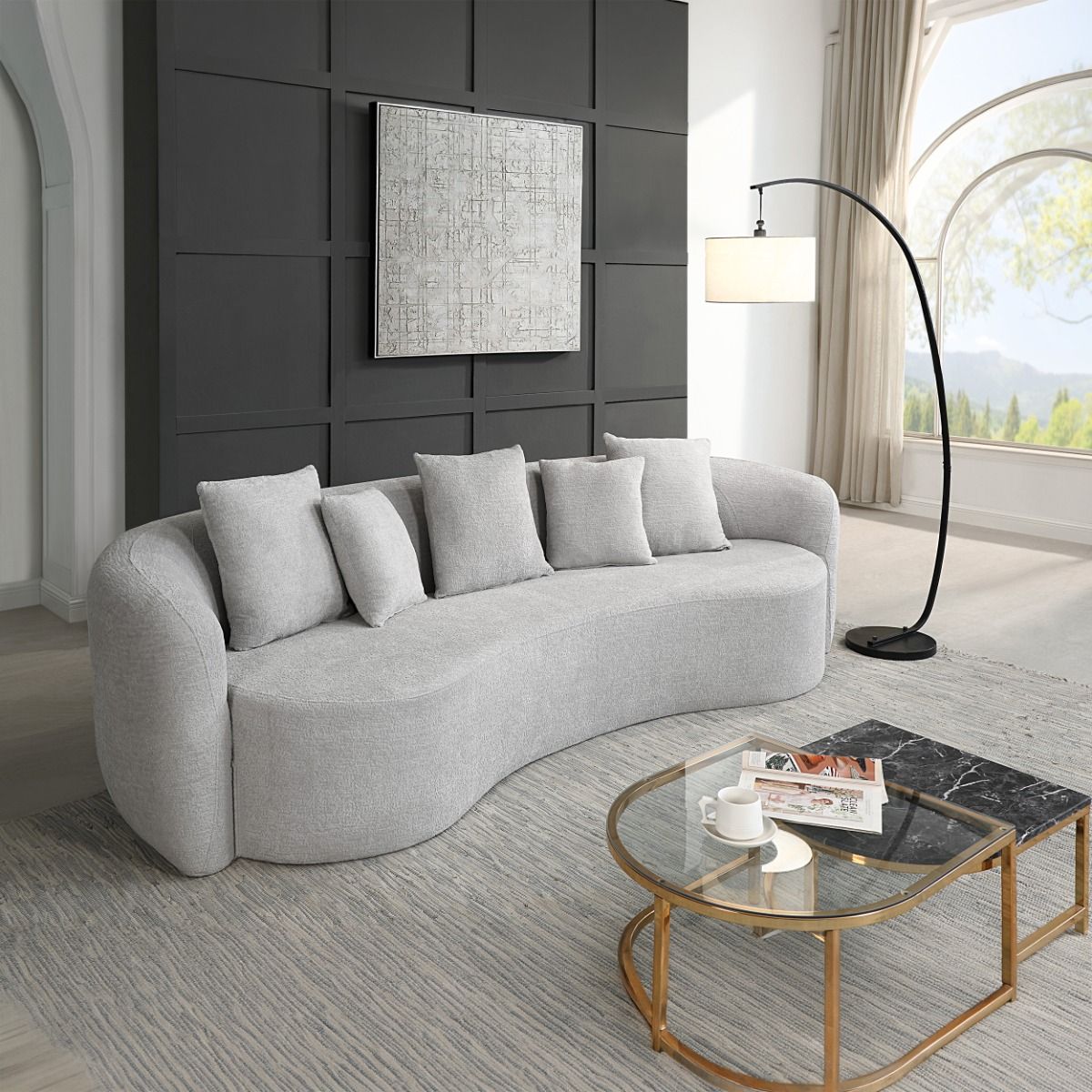Barasa - Oversize Sofa With 5 Pillows - Gray, alternate view 8 with chenille upholstery