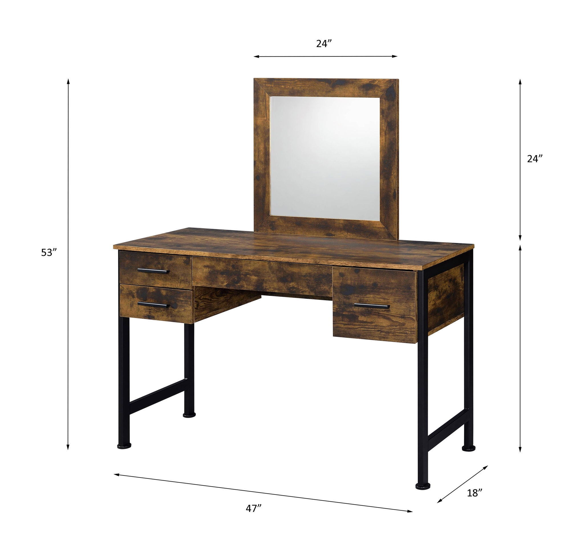 Juvanth - Vanity Desk & Mirror - Rustic Oak & Black, alternate view 7 with wood construction
