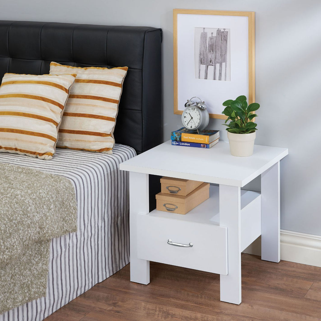 Delano - Accent Table - White, product view with wood construction