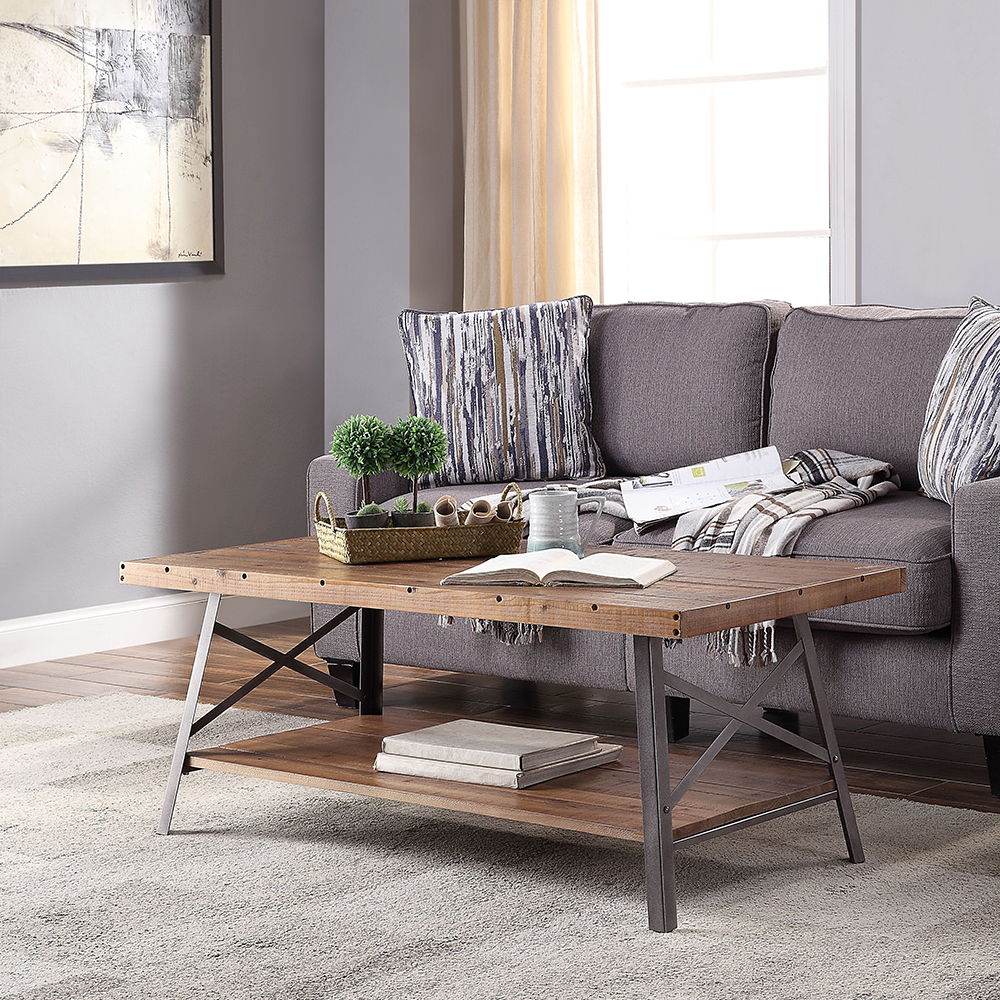 Ikram - Coffee Table - Weathered Oak & Sandy Black, product view with wood construction