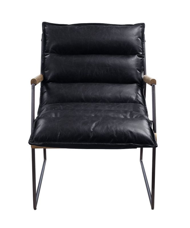 Luberzo - Accent Chair - Distress Espresso Top Grain Leather & Matt Iron, product view with cotton fabric
