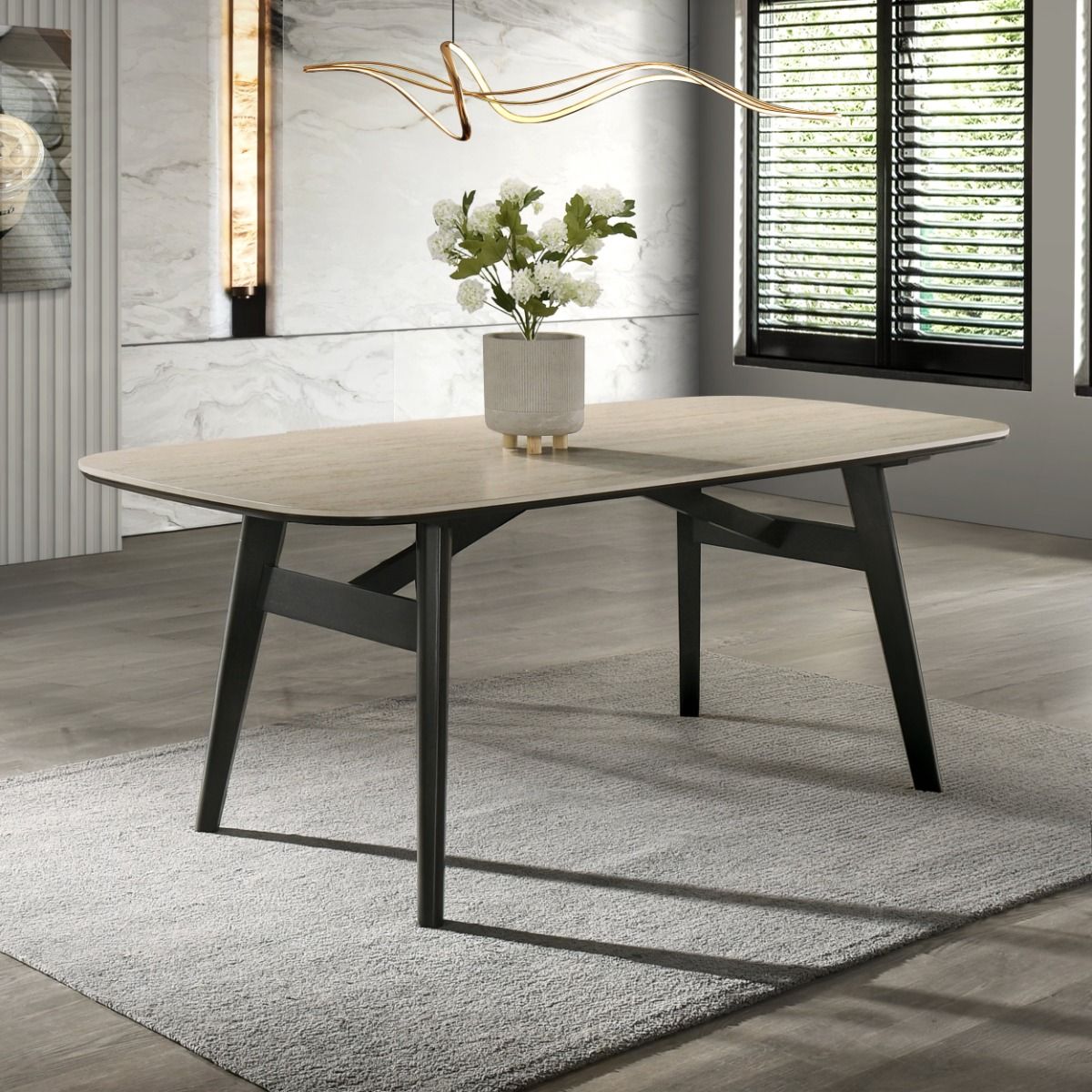 Lark - Dining Table - Travertine / Black, alternate view 8 with chenille upholstery