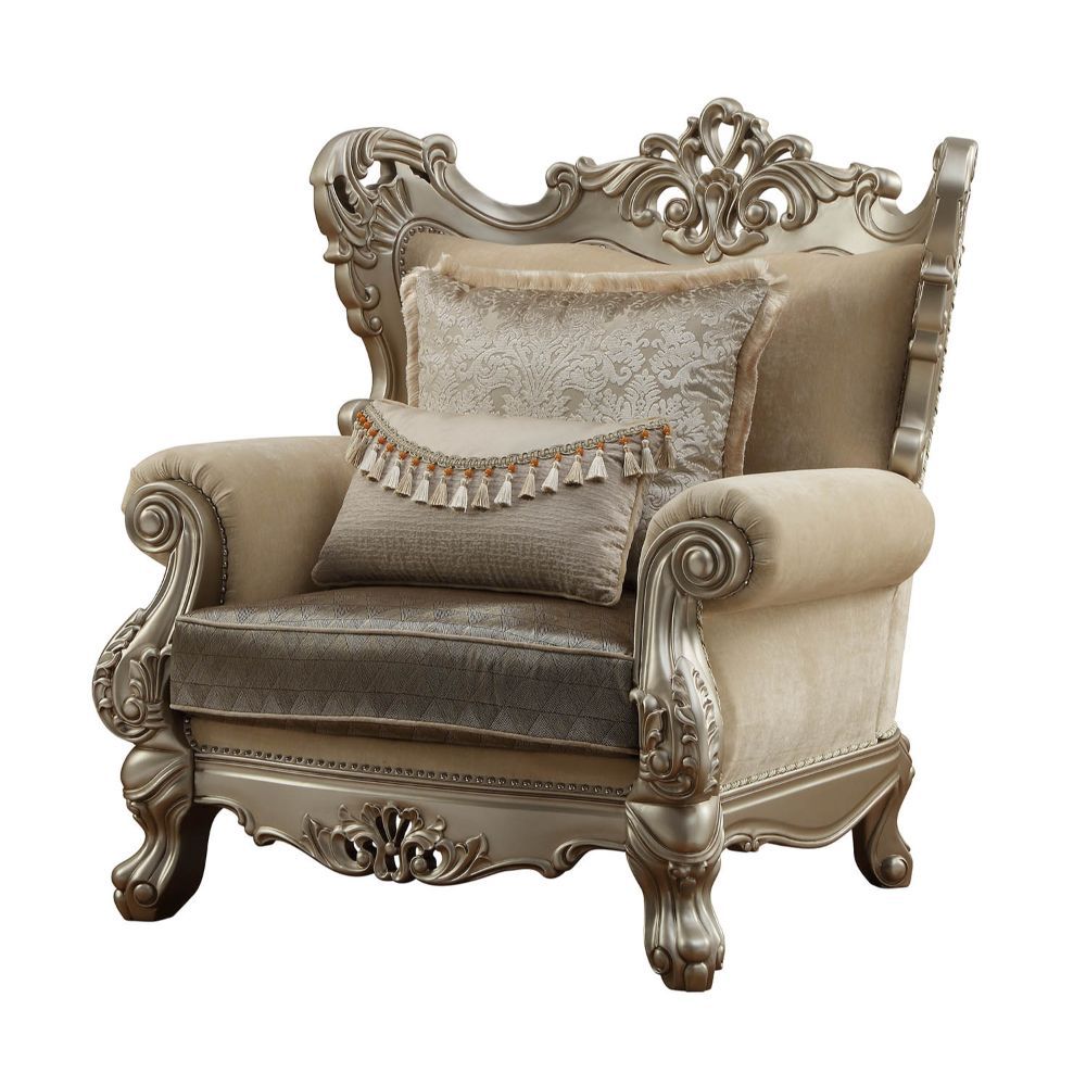 Ranita - Chair With 2 Pillows - Fabric & Champagne, product view with wood construction