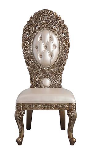 Constantine - Side Chair (Set of 2) - Synthetic Leather , Brown & Gold, alternate view 6 with wood construction