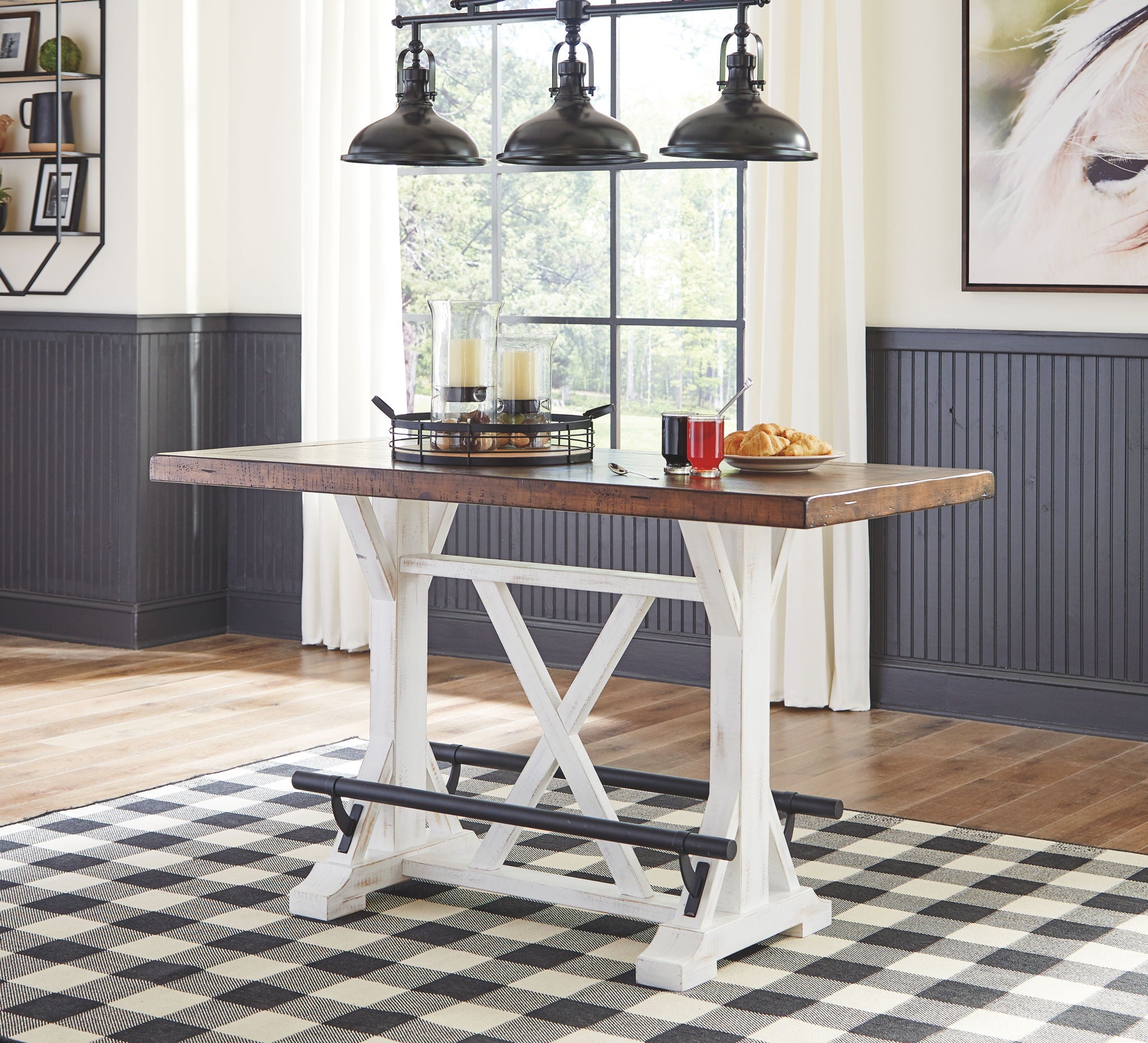 Valebeck - Rectangular Dining Room Counter Table - White / Brown, alternate view 5 with engineered wood