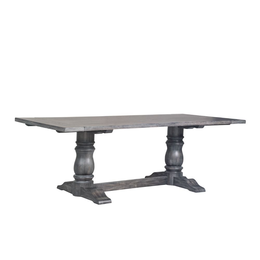 Leventis - 30" Dining Table - Weathered Gray, product view with linen fabric
