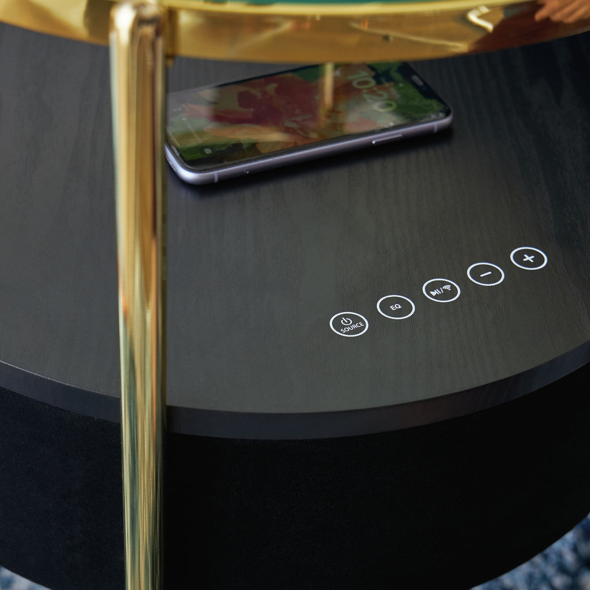 Nedman - Accent Table With Speaker - Black / Gold Finish, alternate view 8 with polyester fabric