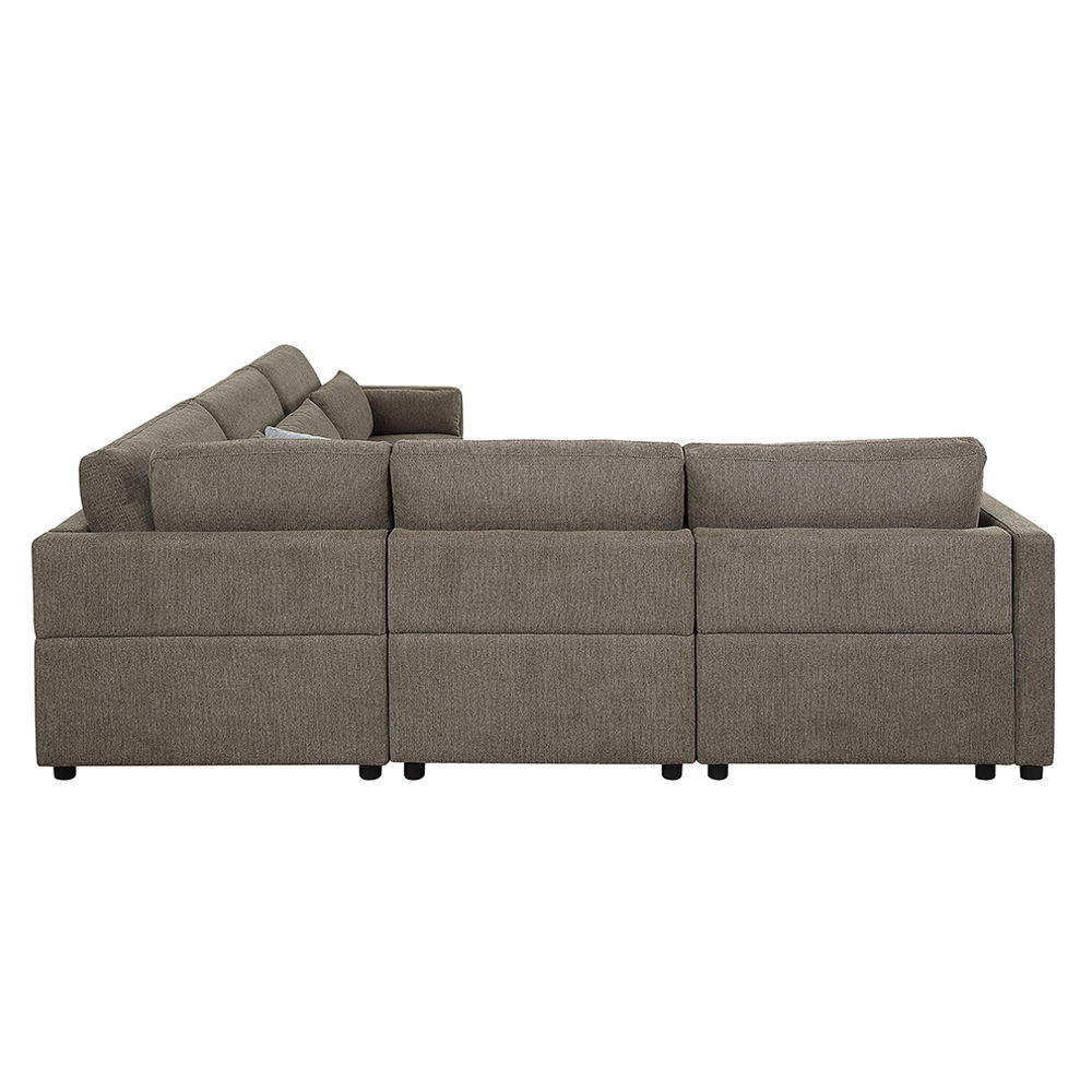Rylie - Modular Armless Chair With Pillow - Brown Linen, alternate view 5 with wood construction