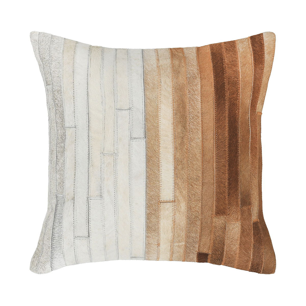 Meru - 20" x 20" Hide Pillow - Tan Multi, product view with linen fabric