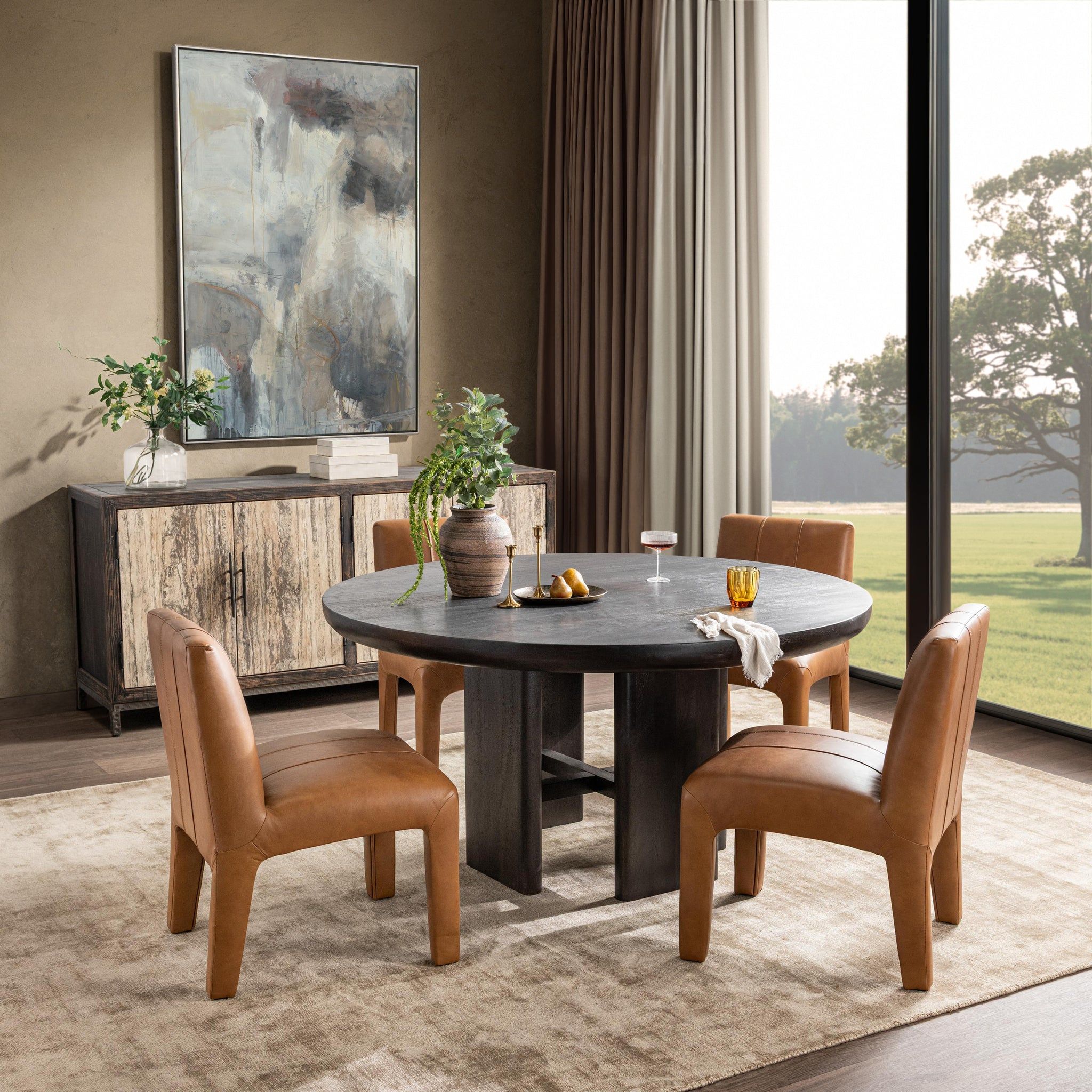 Celadon - Round Dining Table - Truffle Roast, alternate view 6 with wood construction