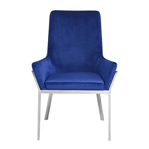 Cambrie - Side Chair (Set of 2) - Blue Velvet & Mirrored Silver, product view with marble