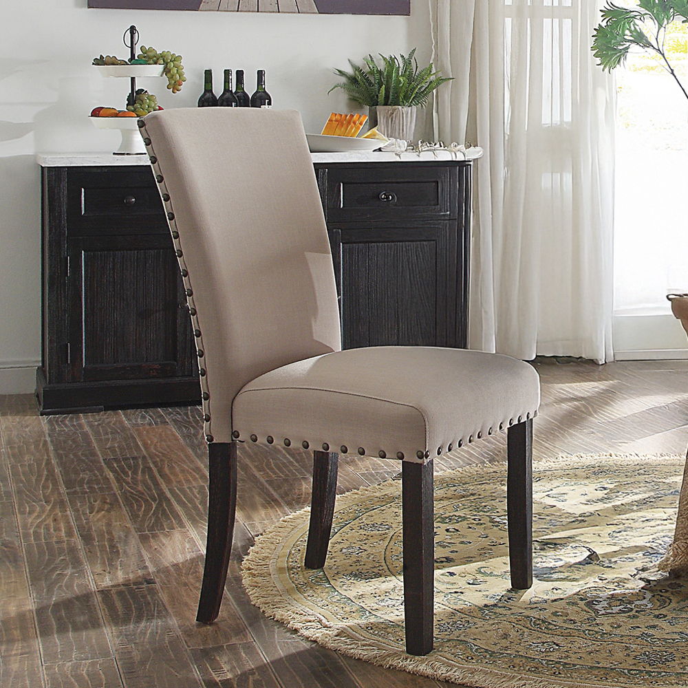Nolan - Side Chair (Set of 2) - Linen & Salvage Dark Oak, product view with wood construction