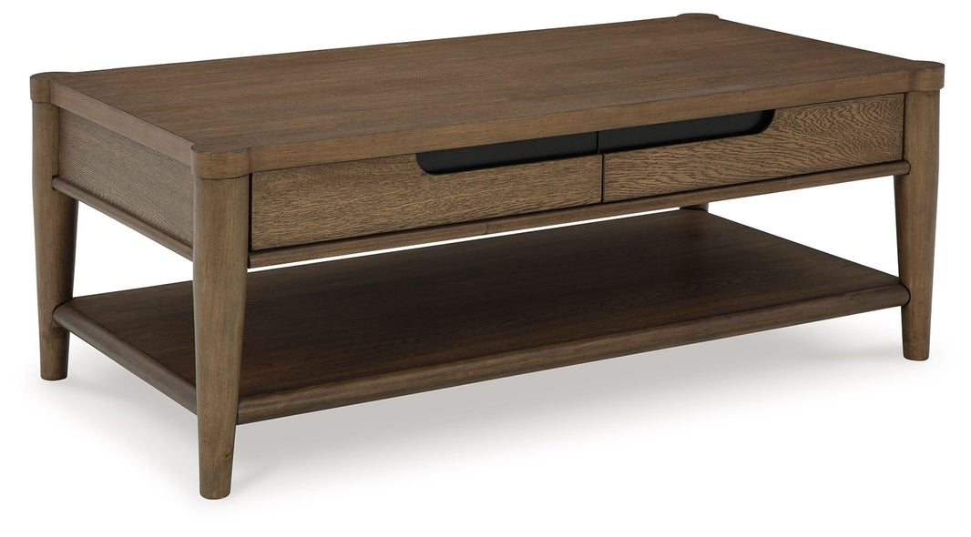 Roanhowe - Rectangular Cocktail Table - Brown, product view with wood construction