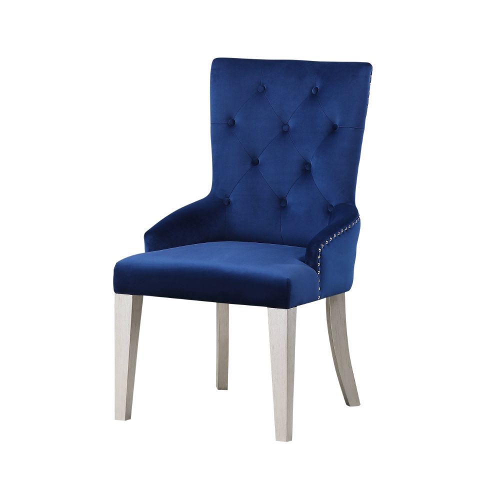 Varian - Side Chair - Blue Fabric & Antique Platinum, product view with wood construction