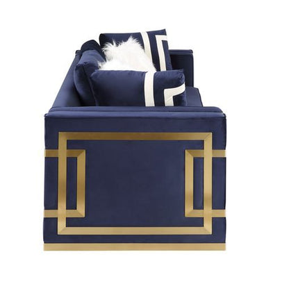 Virrux - Chair With 2 Pillows - Blue Velvet & Gold, alternate view 8 with wood construction