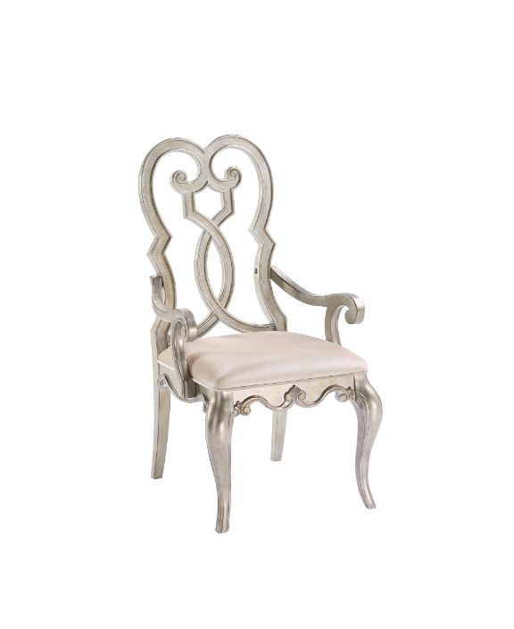 Esteban - Arm Chair (Set of 2) - Ivory Velvet & Antique Champagne, product view with wood construction