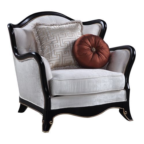 Nurmive - Chair With 2 Pillows - Beige Fabric, product view with wood construction
